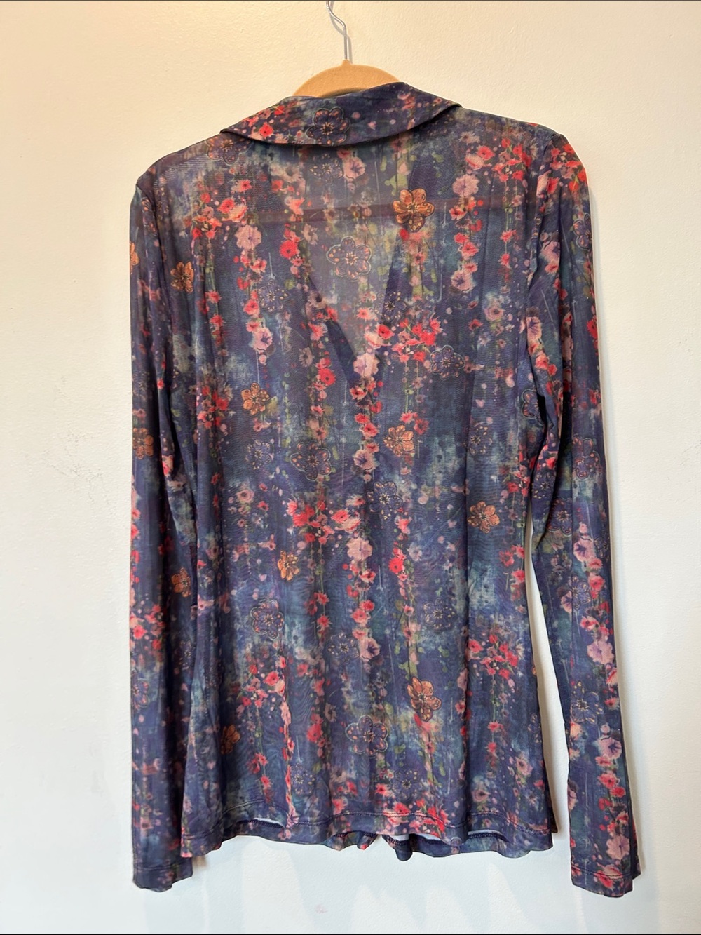 NATURAL LIFE Navy Floral Ruched Button-Front Shirt - Picture 5 of 5